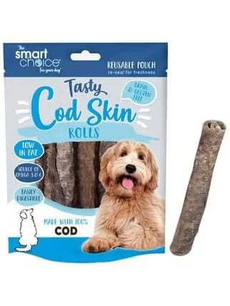 Smart Choice Tasty Cod Skin Rolls 100g Real Protein Dog Treats Low Fat Grain & Gluten Free