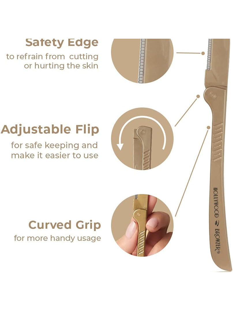 Hollywood Browzer Dermaplaning Blades for Face - Twin Pack Gold