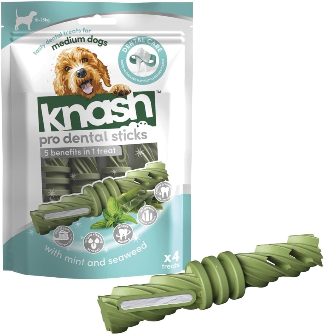 Knash Dog Pro Dental Stick Chews Mint & Seaweed Flavour 240g Care Veggie Based Daily Treats Healthy Teeth & Gums Medium Dog
