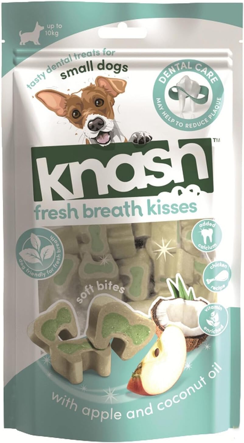 Knash Dog Fresh Breath Kisses Dental Chews 100g Apple & Coconut Oil Flavour Care Veggie Based Daily Treats Healthy Teeth & Gums Small Dog