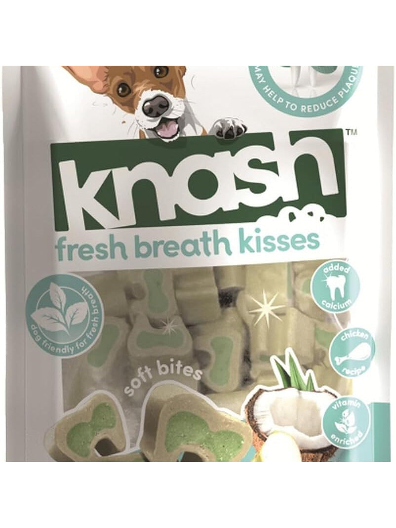 Knash Dog Fresh Breath Kisses Dental Chews 100g Apple & Coconut Oil Flavour Care Veggie Based Daily Treats Healthy Teeth & Gums Small Dog