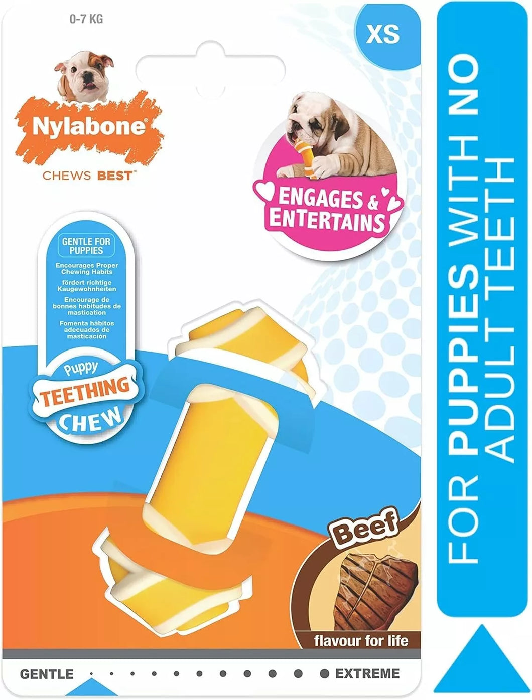 Nylabone Puppy Dog Teething Rawhide Alternative Knot Chew Toy Beef Flavour XS