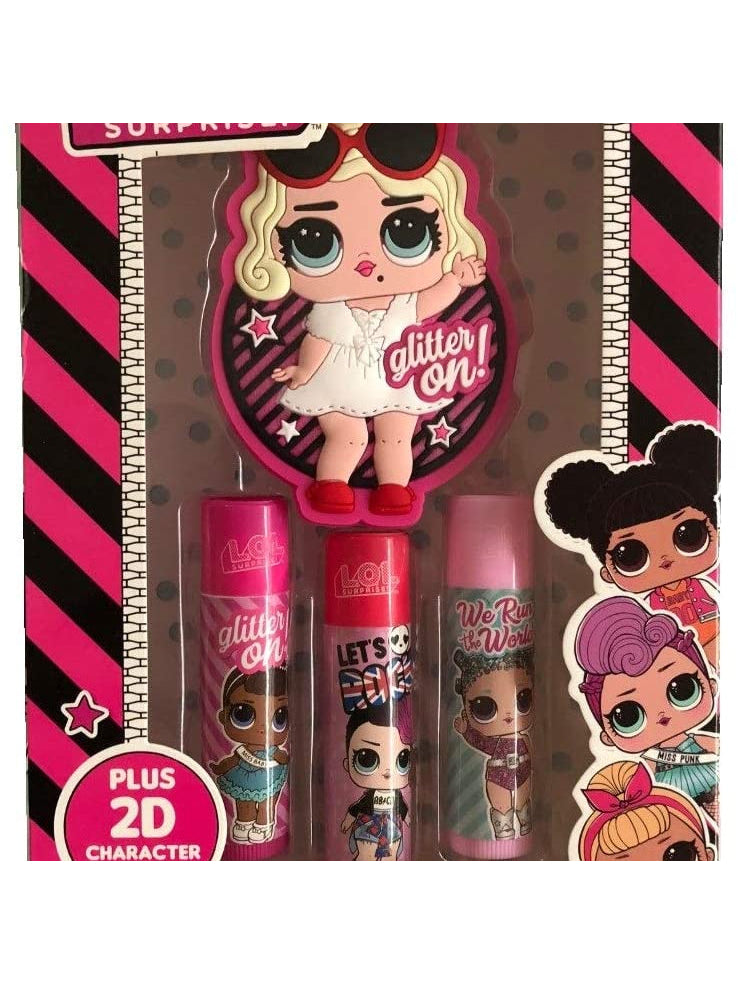 LOL Surprise Trio Pack of 3 Lip Balms Lips Smacker Balm & 1 Lip Gloss Gift Set