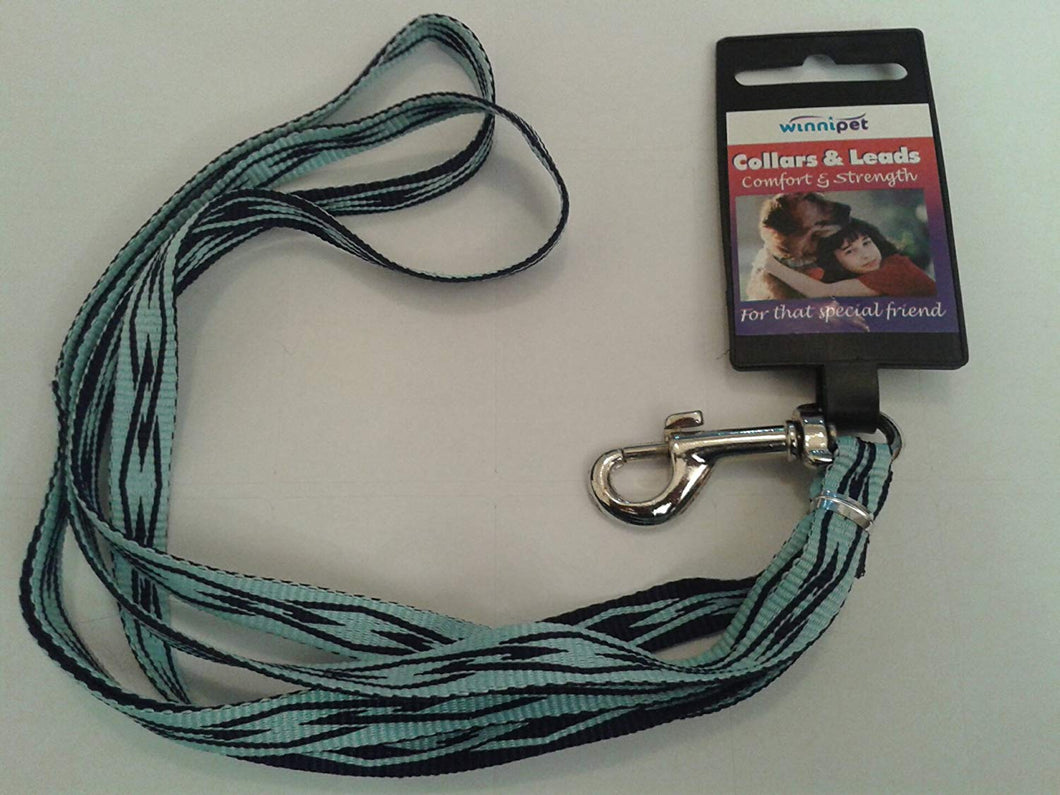 Nylon Puppy Dog Lead 120cm x 10mm Extra Small Dog 1.2M Blue / Black Design