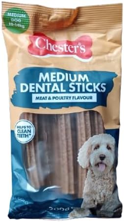 Chester's Medium Dental Sticks, Meat & Poultry Flavour 200g Dog Treats - Low Fat - High in Protein