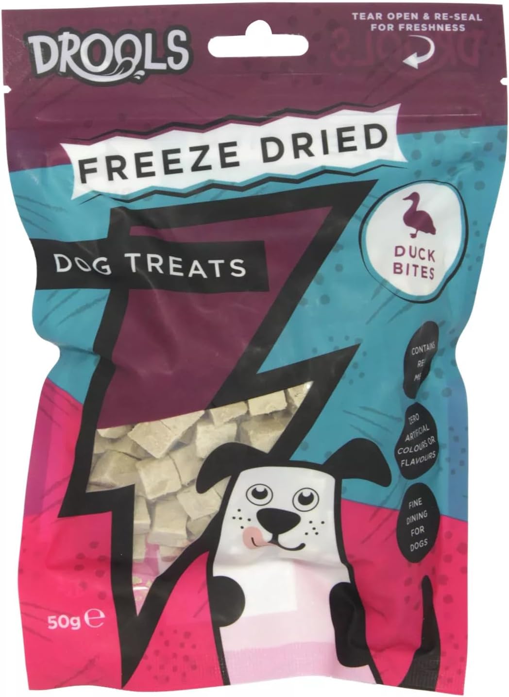Drool's Freeze-Dried Duck Bites 50g Dog Treats - Resealable Pack - Low Fat - High in Protein