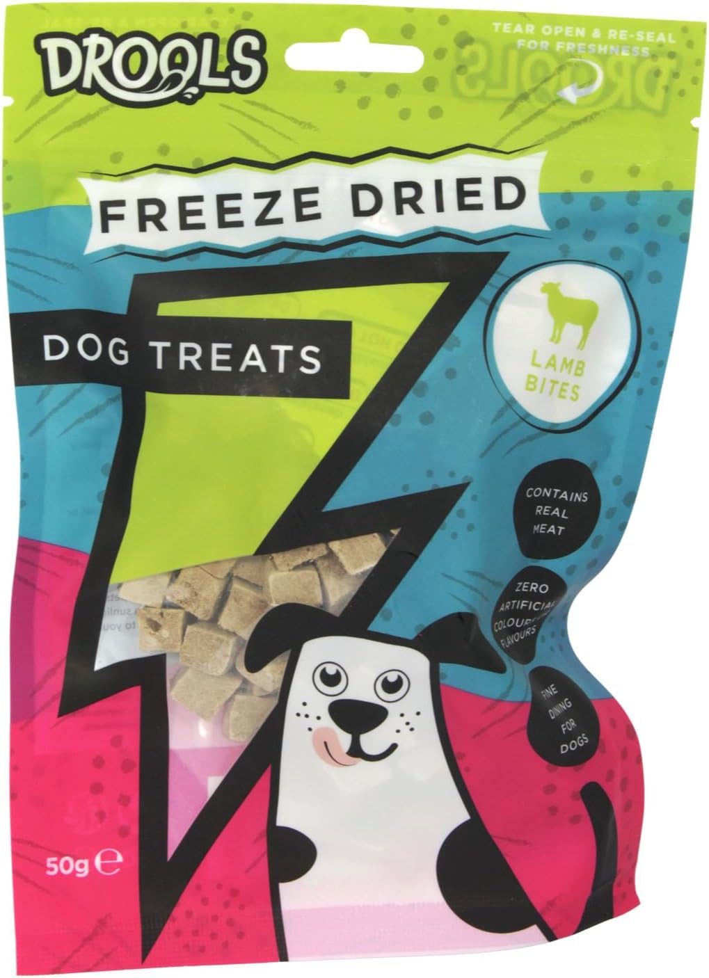Drool's Freeze-Dried Lamb Bites 50g Dog Treats - Resealable Pack - Low Fat - High in Protein