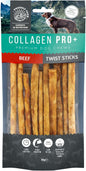 Collagen Pro+ Premium Beef Dog Chew Twist Sticks - Chewable Collagen Dog Treats for Small Dog Breeds, Promotes Healthier Joints, Skin, and Coat - 10pc, 65g