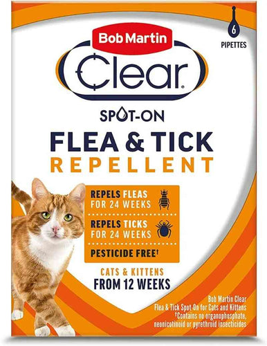Bob Martin Clear Flea & Tick Repellent Cat Protection Up to 24 week Protection