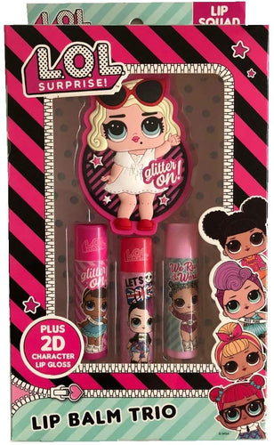 LOL Surprise Trio Pack of 3 Lip Balms Lips Smacker Balm & 1 Lip Gloss Gift Set