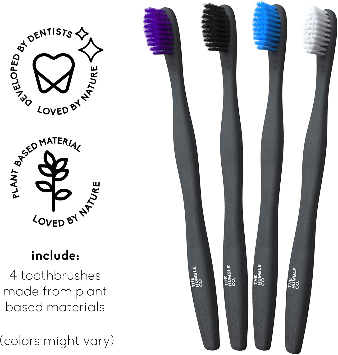 The Humble Co. Plant Based Toothbrush | Sensitive Bristles | Biodegradable, Eco-Friendly, Vegan for Your Everyday Oral Care, Dentist Approved (4 Pack)