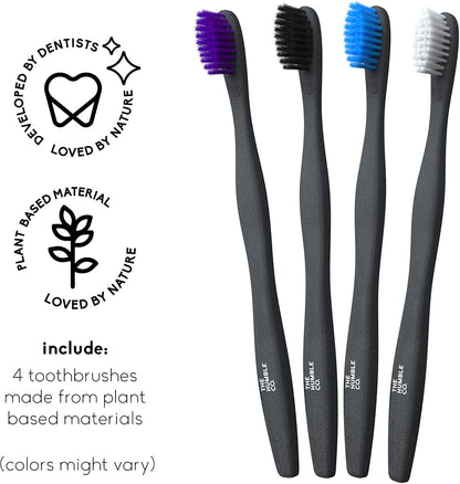 The Humble Co. Plant Based Toothbrush | Sensitive Bristles | Biodegradable, Eco-Friendly, Vegan for Your Everyday Oral Care, Dentist Approved (4 Pack)
